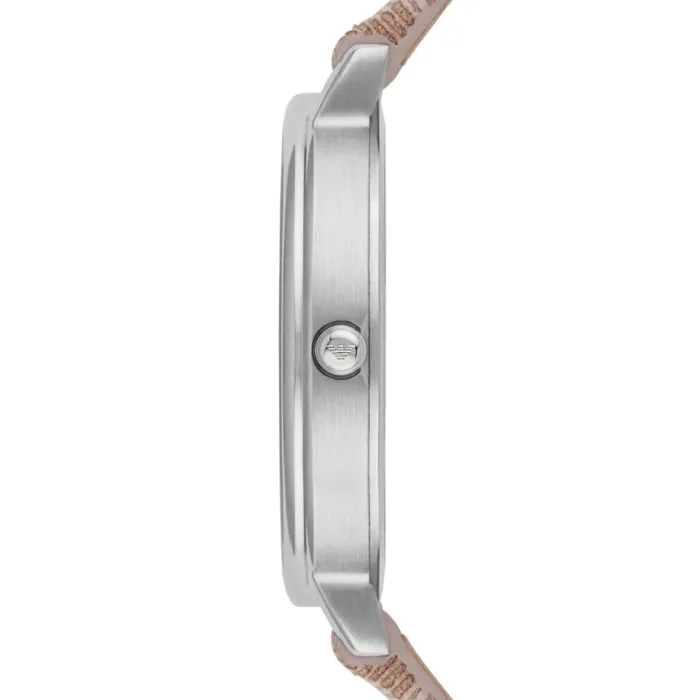 Emporio Armani Gianni T Bar Quartz Silver Dial Beige Leather Strap Watch For Women - AR80007 - Image 4